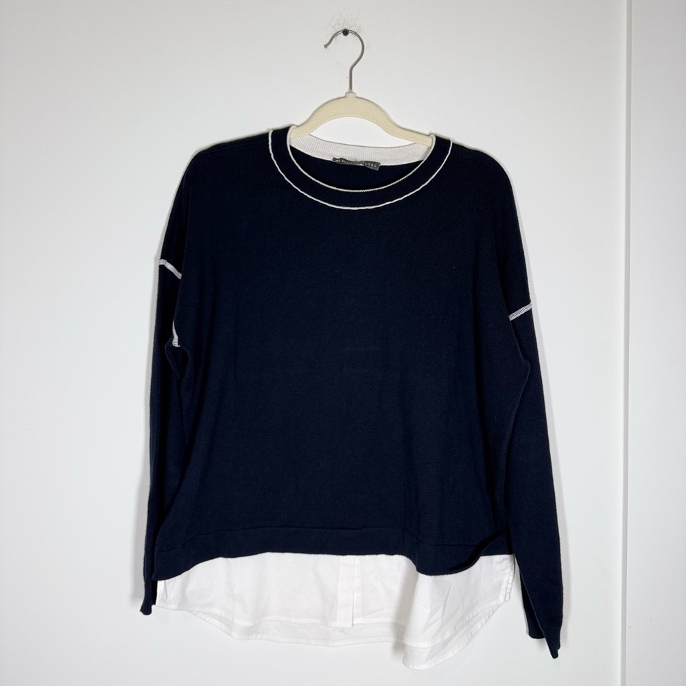 Elliott Lauren Mixed Media Sweater Top XL Cotton Cashmere Layered Look